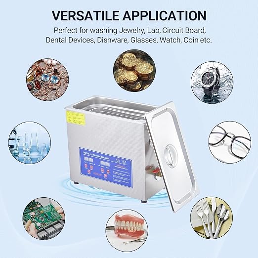 6.5L/1.72Gal Industrial Ultrasonic Cleaner 180W 40kHz - Commercial Heated Cleaning Machine with Digital Timer, for Watches, Eyeglasses, Jewelry, Dental Tools & Electronics