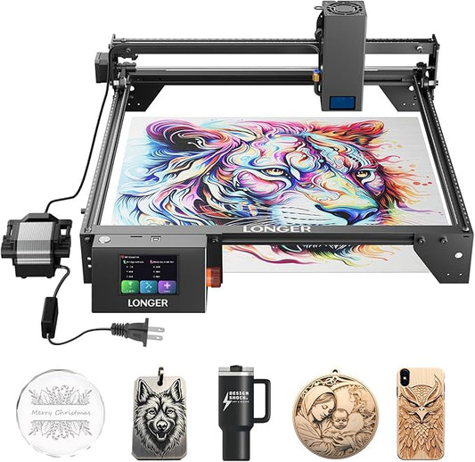 Longer RAY5 20000mW Laser Engraver with Air Pump, 3.5” Color Touch Screen, App Offline Control, DIY Engraver Tool for Metal/Glass/Wood Engraving Area 15.75"x14.37"，Laser Class 4