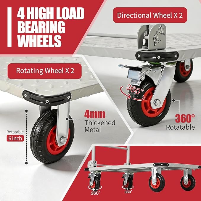 Heavy Duty Platform Truck Cart, 36"X24" Flatbed Cart Folding Hand Trucks, 2000Lbs, 6" Swivel Brake Casters, Foldable Folding Dolly for Warehouse Garage Moving