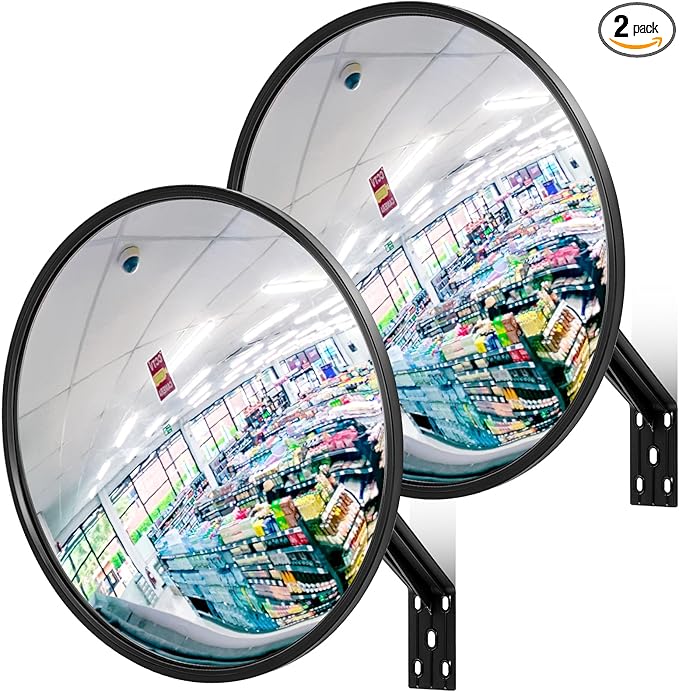 Maitys 2 Pcs Convex Mirror Acrylic Safety Security Traffic Garage Corner Mirror Adjustable Wide Angle View Mirror with Fixing Bracket for Indoor Outdoor School Classroom Warehouse (12 Inch)
