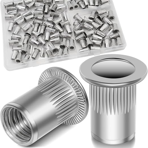 8-32 UNC Rivet Nut, 100Pcs 304 Stainless Steel Flat Head Rivnut Threaded Insert Nutsert