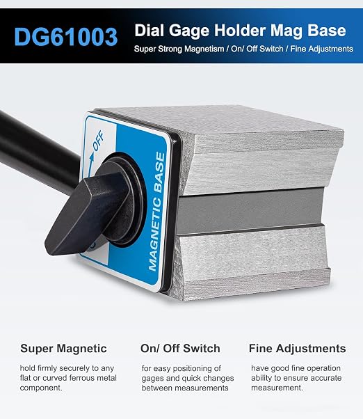 DG61003 Replacement Dial Indicator Magnetic Base Stand, Heavy Duty Magnetic Indicator Holder with Metal Fine Adjustment | Universal Holder for Dial & Test Indicators, 176 lb Magnetic Base, Articulating Arm for CNC Machining Inspection