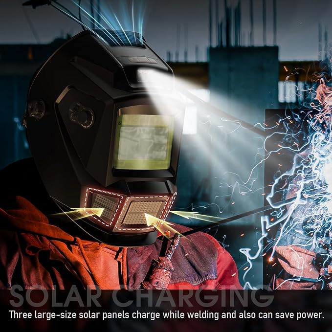 YESWELDER Auto Darkening Welding Helmet with Fan and Light, Blue Light Blocking, 1/1/1/1 True Color Solar Powered Welder Mask with 4 Arc Sensor, Wide Shade 4/5-9/9-13 for TIG, MIG, ARC, Cut and Grind