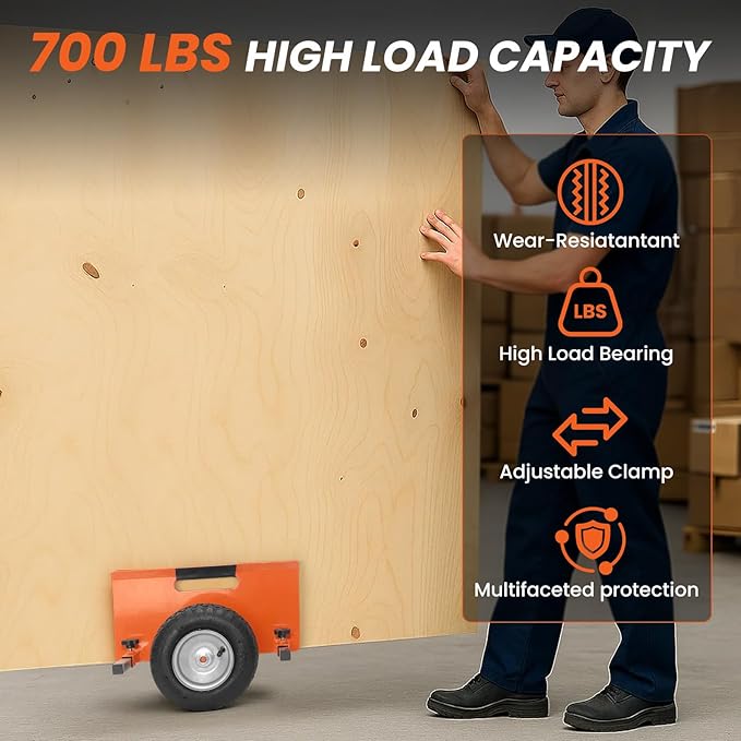 10" Panel Dolly 700LB Capacity Cart Heavy-Duty Drywall Cart, Pneumatic Wheels, Adjustable Frame for Drywall, Plywood, Doors | Indoor & Outdoor Use (Orange)