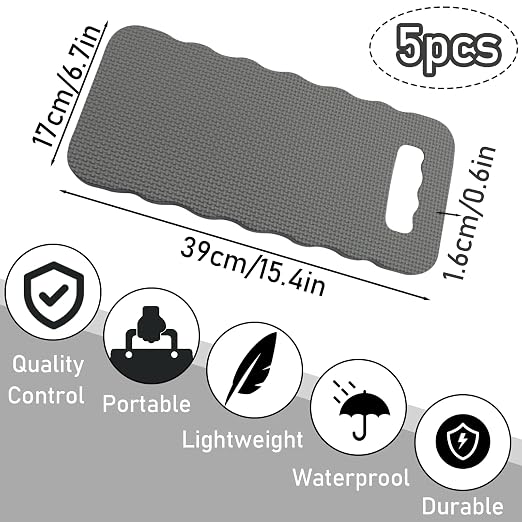 5 Pcs Garden Kneeling Pad, Waterproof, Comfortable Foam kneeling pad, Stain Resistant, for Gardening, Baby Bath, Yoga, Praying and Exercise 15.4 x 6.7 Inch, Grey