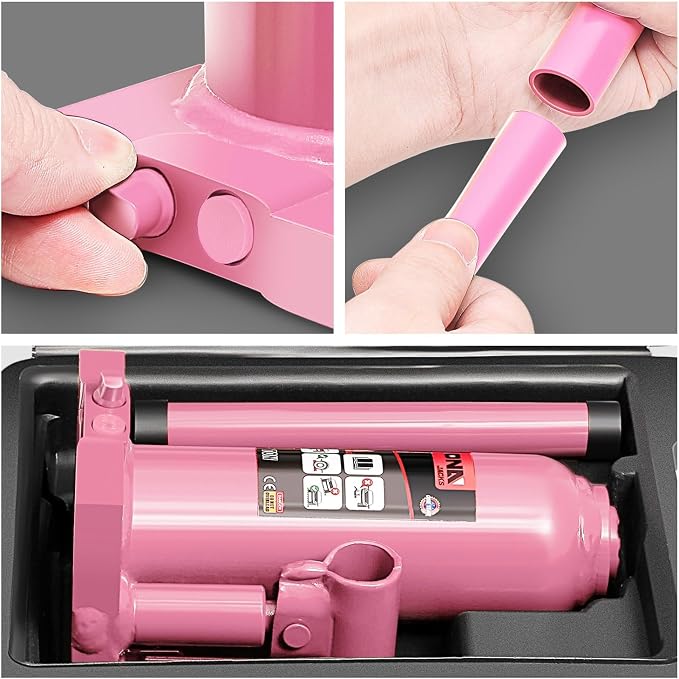 DNA Motoring 4 tons / 8818 lbs Lifting Automotive Welded Hydraulic Bottle Jack for Repair Vehicle, Pickup, Truck, w/Manual Handle, Pink, TOOLS-00352-PK