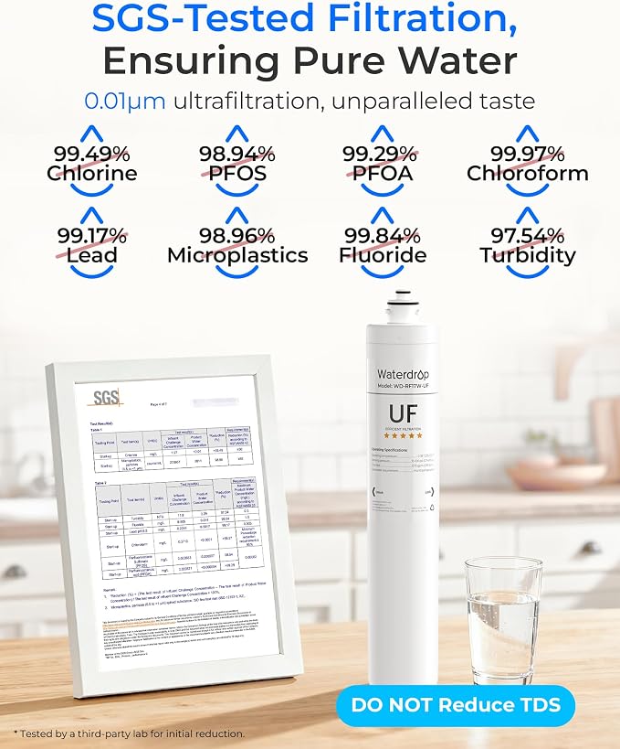 Waterdrop RF17W-UF 0.01 μm Water Filter Replacement for Waterdrop 17UBW-UF Under Sink Water Filter, Reduces Lead, Chlorine, Bad Taste & Odor, 3 Years