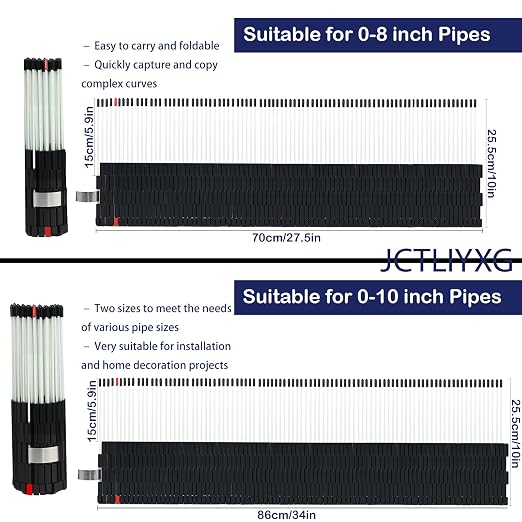 Multi Surface Pipe Profiling Tool, Pipe Cutting Template Multi Functional Shape Duplicator, Lightweight and Wear-Resistant Fiberglass Material for Tiles Floors DIY Pro Plumbing (0-10" Pipes)
