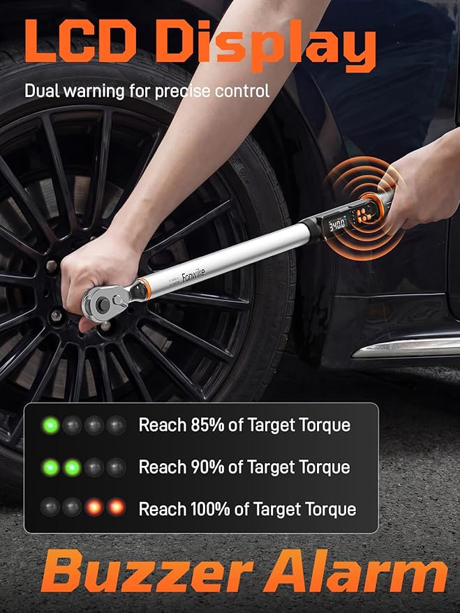 Digital Torque Wrench, 12.54-250.8 Ft.lb /17-340 Nm, 1/2" Drive In Lb Torque Wrench Electronic with Buzzer & LCD Indicator, Torque Wrench Set for Cars Automotive