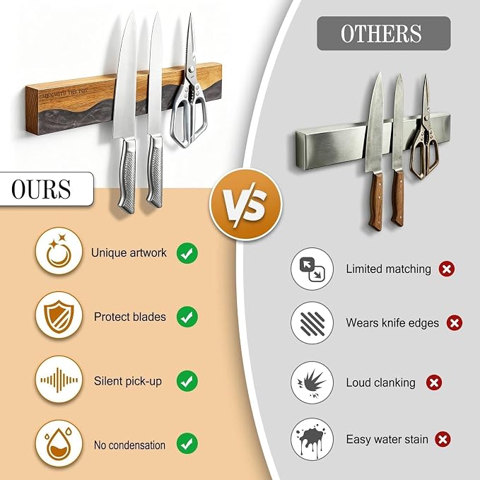 MEN WITH THE POT 16 Inch Acacia Wood Magnetic Knife Strip & Heavy Duty Stainless Steel Kitchen Shears Set, Multi-Purpose Kitchen Organizer & Cutting Tools