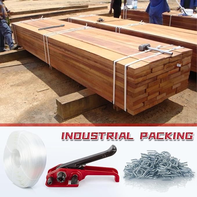 Heavy Duty Packing Strapping kit, Pallet Packing Strapping Tool, 3/4" x 320' Woven Cord Strapping Set, 2000 lbs Break Strength, Metal Buckles, Polypropylene Cord Strapping Tensioner