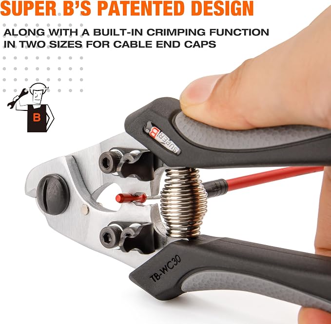 Super B Heavy Duty Cable Cutters - Precision Wire and Cable Cutting with Crimping, Housing End Forming & Quick Link Tool for Bicycles - Ergonomic Grip, Spring-Loaded Design (TB-WC31)