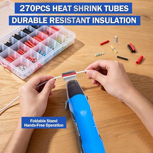 350W Mini Heat Gun Kit with 460pcs Waterproof Solder Seal Wire Connectors & 3:1 Heat Shrink Tubing, Dual-Temp 482°F/752°F (250°C & 400°C) Fast Heating for Automotive, Marine, Wiring Repair 10-26 AWG
