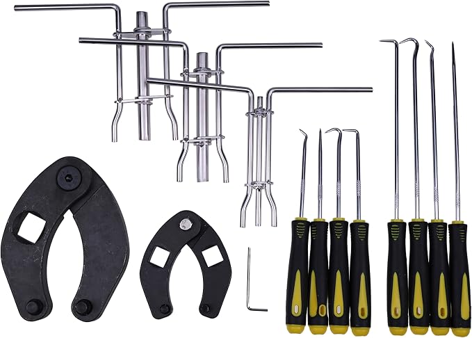 JEENDA Hydraulic Cylinder 3/4" and 1/2" Adjustable Gland Nut Wrench, 8PCS Install Tool Set, 3PCS Piston Rod Seal U-cup Installation Tool Kit Set Universal J05321 Hydraulic Cylinder Tools