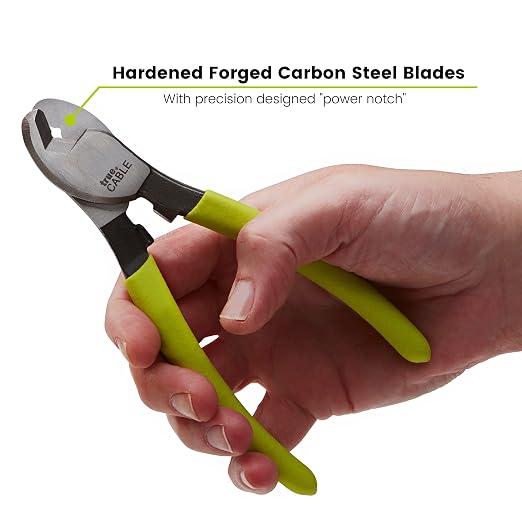 TRUE CABLE Heavy Duty Cable Cutters, Hardened Carbon Steel Wire Cutter, Cuts Copper & Aluminum Up to 1/0 AWG, Durable Hand Tool for Electricians, Comfortable Grip, Precise Clean Cuts, 1pcs