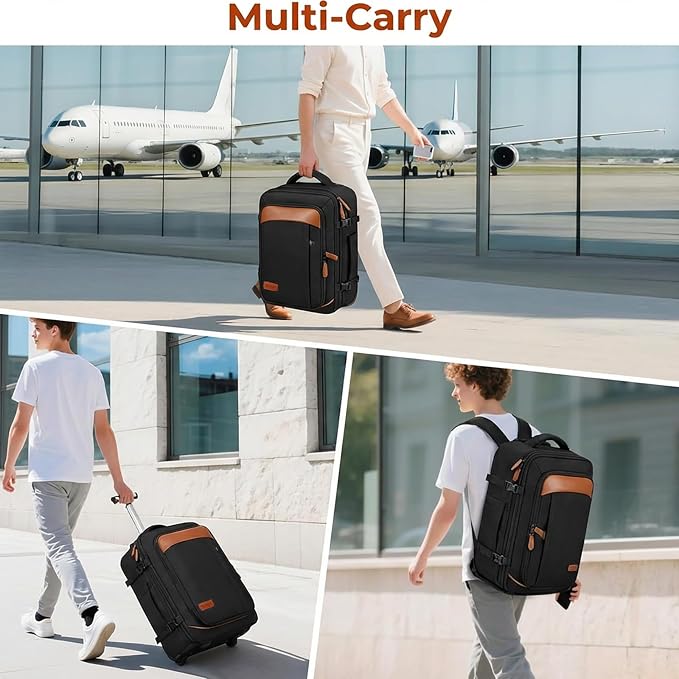 Vancropak Travel Backpack with Wheels, Rolling Backpack Fits 17.3" Laptop | Flight Approved Wheeled Luggage, Expandable Business Travel Suitcase, Womens Work Backpack, 3 Packing Cubes, Water Resistant