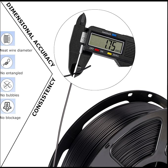 PLA Plus Filament 1.75mm Black 1KG, Stronger and Durable, High Toughness 3D Printer Filament, Dimensional Accuracy +/- 0.02mm, Tangle-Free, PLA+ Filament Fits Most FDM 3D Printers