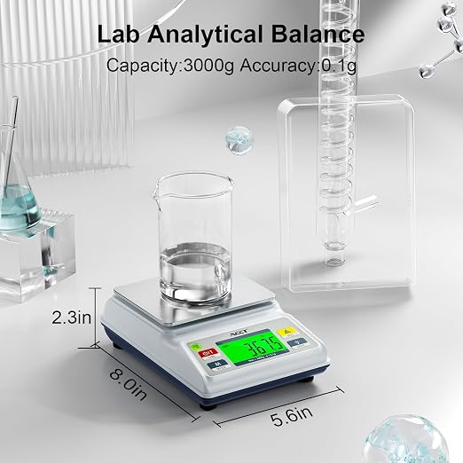 Analytical Balance Lab Scale 3000g x 0.1g, Compact Industrial & Laboratory Scale with Tare/Counting Functions, 5 Units, Dual Charging (Battery/USB) - Scientific Scale for Labs & Factories
