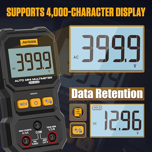 AUTOOL Digital Multimeter, Multi Meter 4000 Counts True RMS Auto-Ranging, NCV, Voltage/Resistance/Continuity/Current Tester