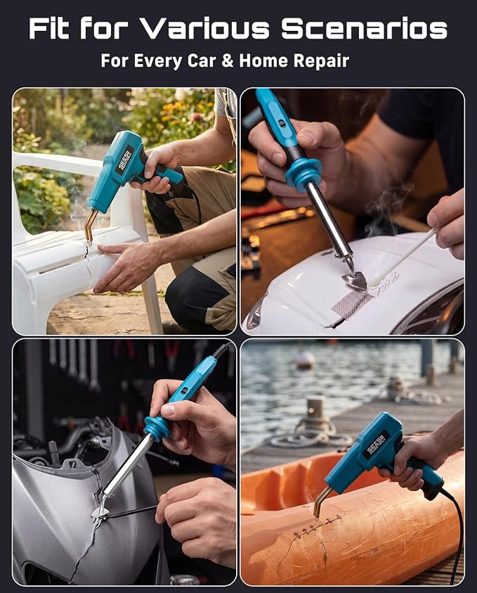 SEESII 150W Plastic Welder Welding Kit, 2 in 1 Hot Stapler Plastic Repair Kit with 60W Soldering Iron, Staples, 20PCS Plastic Rods & Pliers for Car Bumper Crack, Kayak, Dashboard, Plastic Toys Repair