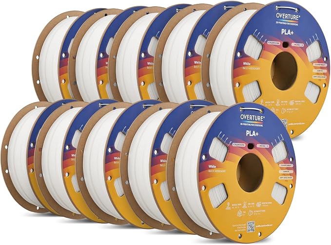 OVERTURE 10KG Bundle High Speed PLA+ 3D Printer Filament 1.75mm, Upgraded Rapid PLA 2.0 with Enhanced Toughness & Stability, 10 Pack 1kg Spool (2.2lbs) Fit Most FDM 3D Printers (White *10)