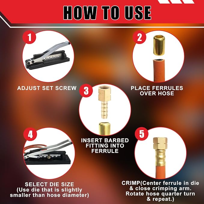 American Standard Bench Hose Crimper Kit, Hose Crimping Tool with 100PK Ferrules 0.591" ID & 0.631" ID for 1/4, 5/16, 3/8 Inch PVC Rubber Hoses, Air Hose Crimping Tool, Torch Hose Repair Kit