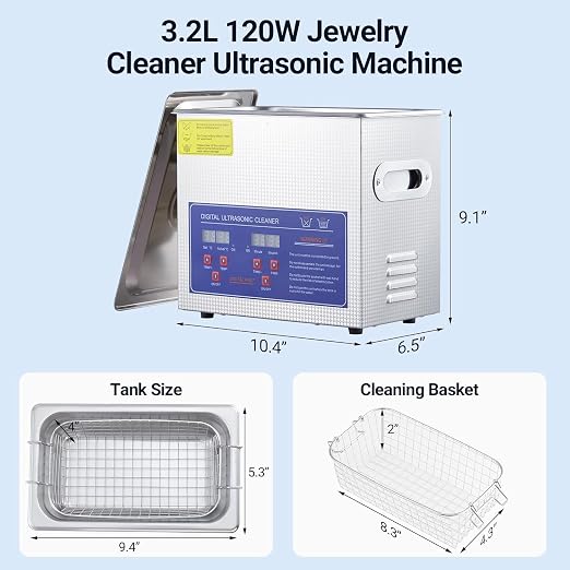 3.2L/0.85Gal Industrial Ultrasonic Cleaner 120W 40kHz - Heated Medical Sterilization Machine with Timer for Dental Tools, Carburetors, Jewelry & Auto Parts