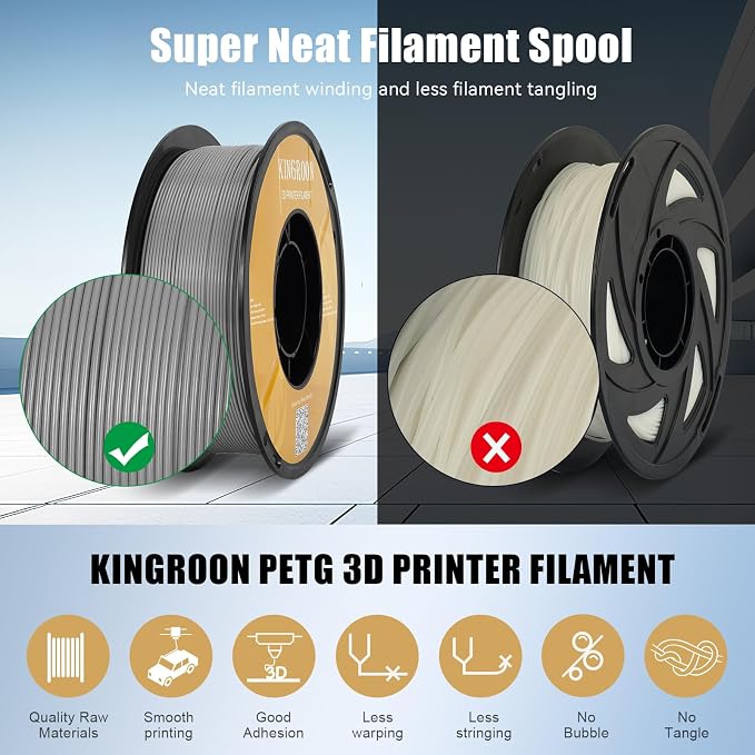 Kingroon High Speed PETG 3D Printer Filament 1.75mm, 3D Printer Rapid Filament for 30-600mm/s Hyper Printing Filament, Dimensional Accuracy +/- 0.03 mm, 1kg Plastic Spool(2.2lbs) (Gray)
