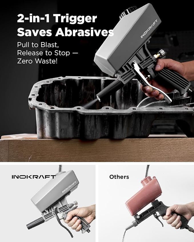 Inokraft Leak-Proof Portable Sand Blaster Gun Kit for 60-120 PSI Air Compressor, Mini Sandblaster for Rust & Paint Removal, Compatible with Aluminum Oxide, Soda, Perfect for Small Project
