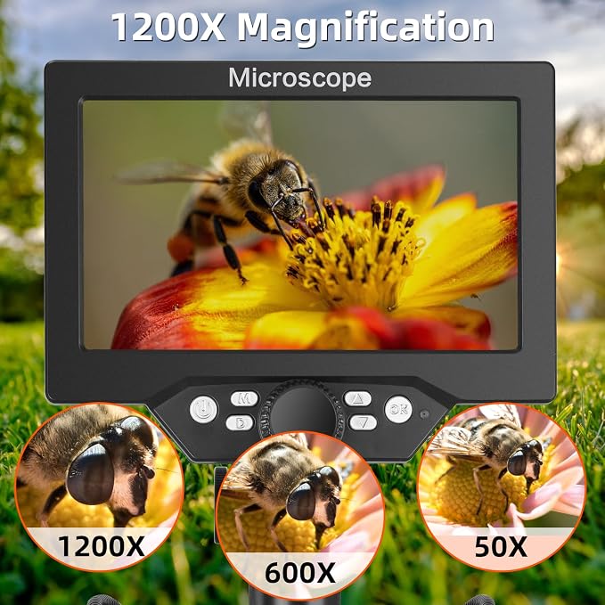 Koolertron 7 inch LCD Digital Microscope with 32G TF Card, 12MP 1080P USB Microscope Camera with Remote Control, PC View, Fill Lights for Coin, Plant, Rock, Circuit Board