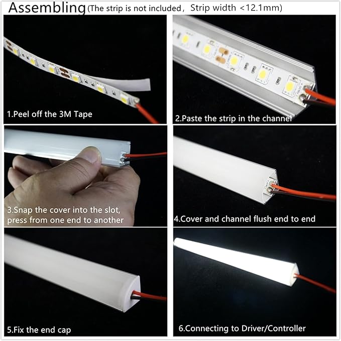 THMOOTHER V Shape 6.6FT 200CM LED Strip Aluminum Channel Diffuser, 10-Pack 16x16MM Anodized Silver Track with Curved Milky Cover, Corner Connector and Mounting System