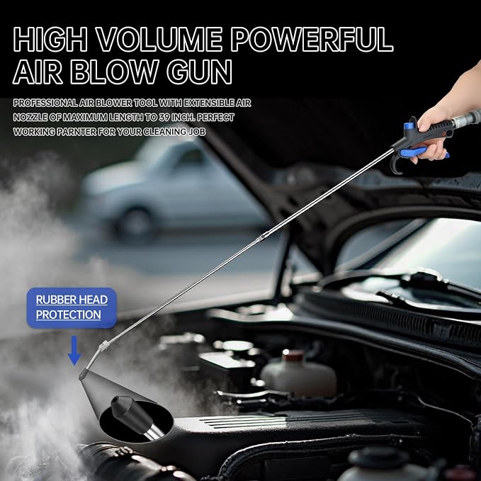 Extended stretchable 15-39 inch air gun Heavy duty air compressor accessories, adjustable air flow, ergonomic design, ideal air tool for stainless steel barrels and nozzles cleaning (15-39 Inch)