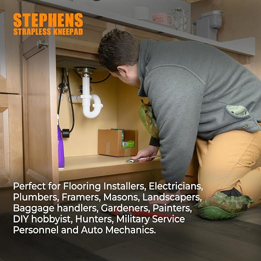 Stephens Strapless Knee Pads for Construction - Heavy Duty Soft Cap Design for Work | Safety Work Gear | Flooring | Roofing | Gardening | Personal Protective Equipment - Cushion Support for Kneeling - Non-Slip Strapless Knee Pad - Eliminate Knee Pain -...