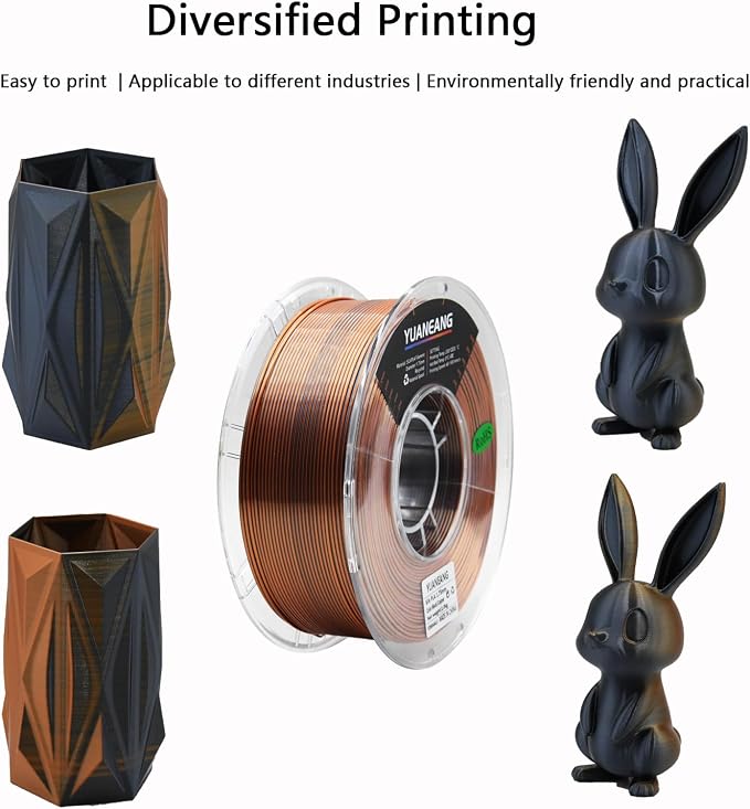 Silk Dual Color PLA Filament 1.75mm, ±0.03mm Precision, 1kg Spool (2.2 lbs), Smooth Multi-Tone Gradient PLA, Silk Black Copper