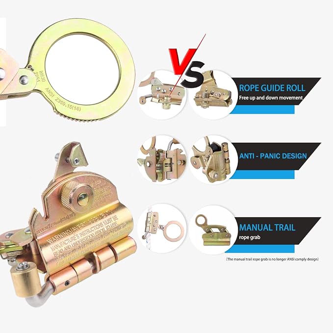 Fall Protection Rope Grab,Fall Arrester, Used with 5/8” Lifeline Rope, for Construction, Climbing, Comply to ANSI/OSHA