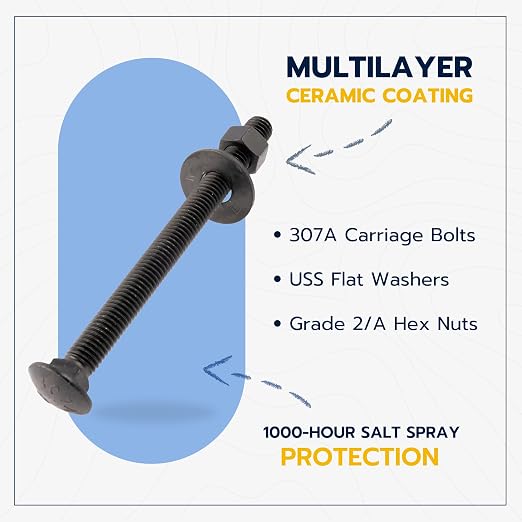 3/8" x 5" (25 Pack) Black Carriage Bolt Kit, Grade 307A, Ceramic Coated for Exterior Use, 2X Rust Resistance of Galvanized by Makers Bolt