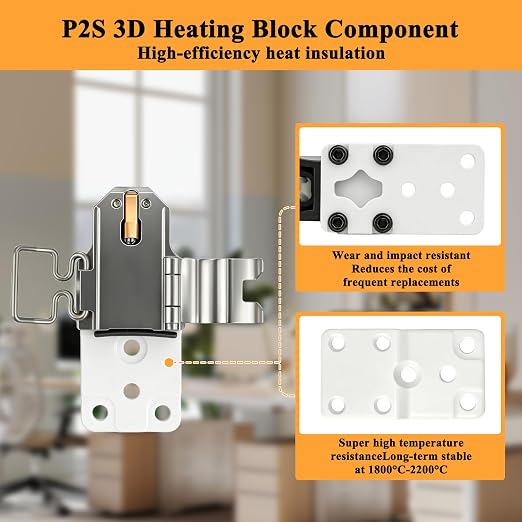 High-Performance P2S Hotend Heating Assembly Kit Replace bambu lab P2S 3D heating block component, Ceramic Zirconia 2300°C Heat Block, No Filament Jam,Fast Heat-Up with Heater Cartridge and Thermistor