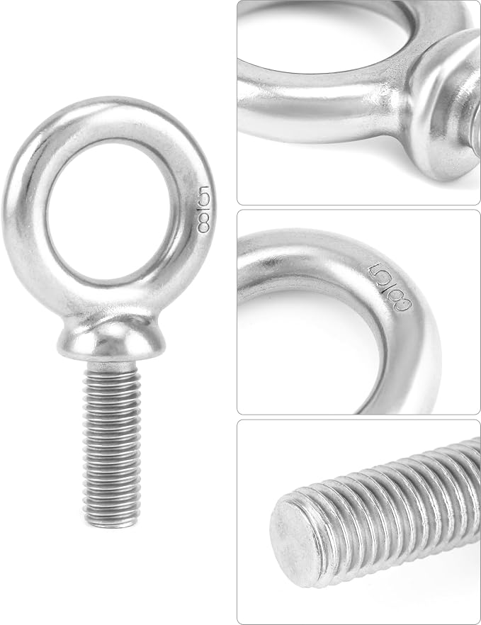 QWORK Eye Bolt, 5 Pack 5/8"-11 x 1-3/4" Marine Grade 304 Stainless Steel Lifting Ring Threaded Eyebolt Machinery Shoulder Eyebolts