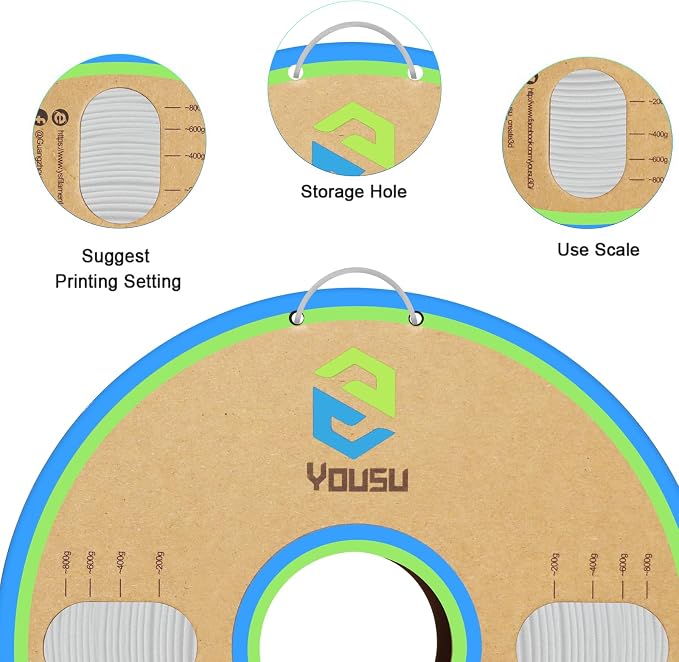YOUSU Polypropylene PP Filament, 1.75mm 3D Printer Filament for FDM 3D Printers, 1kg (2.2lbs) 5 Pcs Build Sheet Included, Semi-Flexible Ultra Tough Filament, White