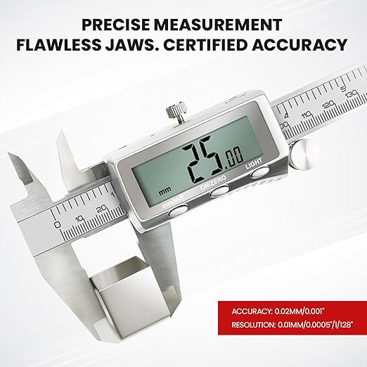 Digital Caliper 6 Inch, Rechargeable Calipers with Backlight LCD Screen, Stainless Steel Caliper Measuring Tool, Auto-Off Micrometer, Inch/MM/Fraction Conversion for 3D-Printing/DIY/Household