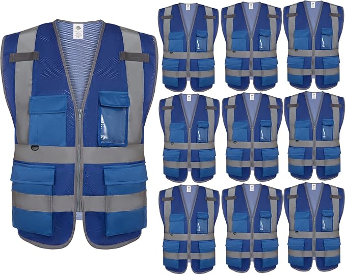 Dazonity High Visibility Mesh Safety Vest with Multi Pockets and Zipper, Fit for Men & Women, Work, Construction, Surveyor