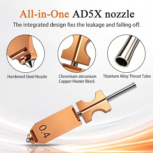 3PK 0.4MM AD5X Nozzle Hardened Steel Kit and 1PK Hotend Heating Assembly | High‑Speed 600 mm/s, Quick-Swap Precision Extrusion, Wear-Resistant & Leak-Free Kit, with 3PK Silicone Cover for Flashforge