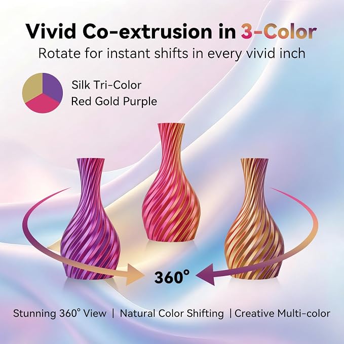 Kingroon PLA Filament, Multicolor Silk PLA Filament, Tri Color 3D Printer Filament, 1.75 mm, Dimensional Accuracy +/- 0.03 mm, 1kg Spool(2.2lbs), Red Gold Purple