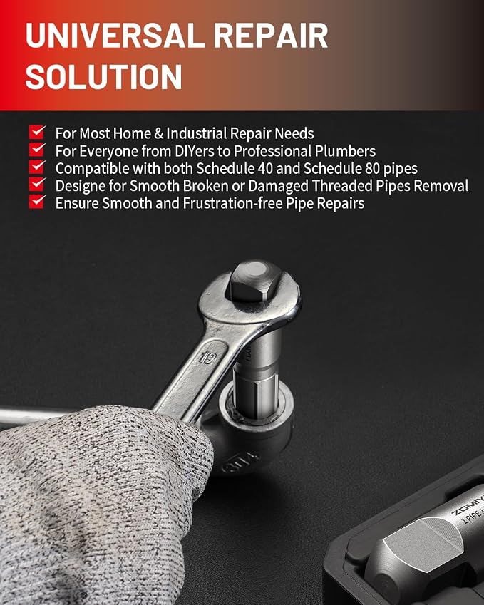 Pipe Extractor Set,Heavy Duty Steel Broken Pipe Extractors for Removing Damaged Threaded Pipes & Fittings from 1/8" to 1",with Durable Storage Case, Ideal Tools for Plumbers Mechanics DIY（6-Piece）