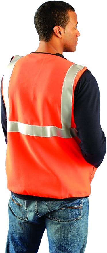 Occunomix LUX-SSG/FR-OM Class 2 Premium Flame Resistant Single Stripe Solid Vest, HRC 1 Protection, Medium, Orange