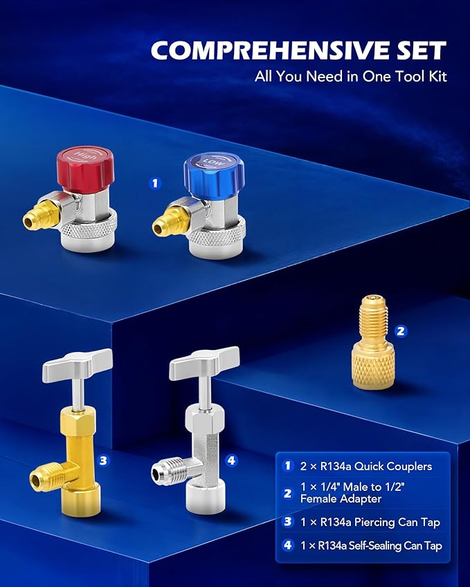 Orion Motor Tech AC Manifold Gauge Set for R134a R12 R502 Refrigerant & A2L Vacuum Pump, Bundle