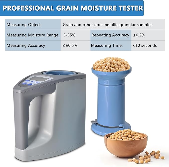 Professional Grain Moisture Meter, Moisture Tester for 20+ Grains, Measure Weight, Density, Temperature with LCD Display, Wheat, Corn, Rice, Crop Moisture Detector