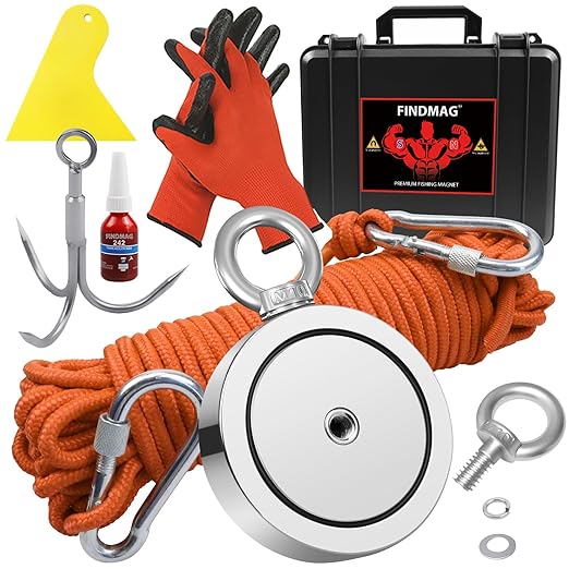 1725 lbs+ Fishing Magnet Kit, Double Sided Retrieval Magnet with Rope, Super Strong Fishing Tool for Retrieving Items in River, Lake, Beach, Lawn, 3.7" Diameter