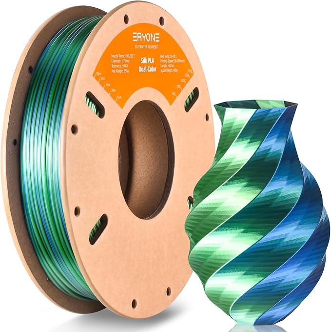 ERYONE PLA Filament 3D Printer Filament Multicolor 1.75mm +/- 0.03mm, PLA Filament 250g Spool, Silk Dual Color Blue Green