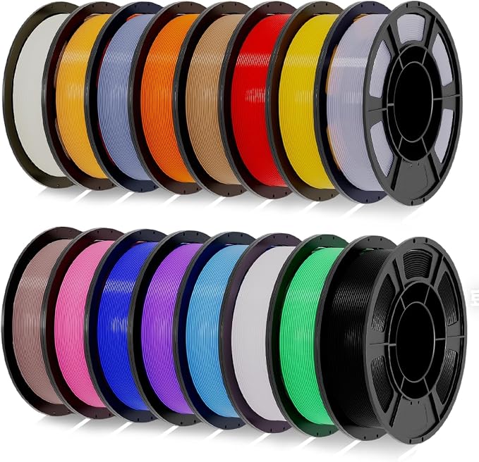 PLA+3D Printer Filament 1.75mm Bundle, Individually Vacuum Packed, Multicolor Dimensional Accuracy +/- 0.02mm, 0.25kg per Spool, 16 Pack, 4kg Total